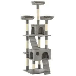 Mitmekorruseline kassimaja kraapimispuudega, hall, 50 x 50 x 170 cm