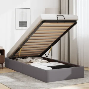 Hall kunstnahast panipaigaga ottomani voodiraam, hüdrotõstega, 90 x 190 cm, ilma madratsita