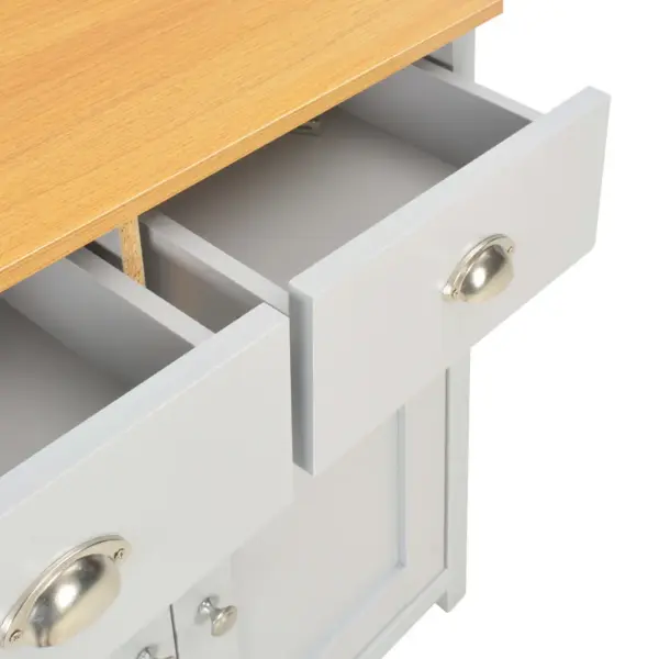 Puhvetkapp 2 sahtli ja 2 uksega, hall, naturaalse puidu tooniga pealispinnaga, 79 x 35 x 81 cm – 8