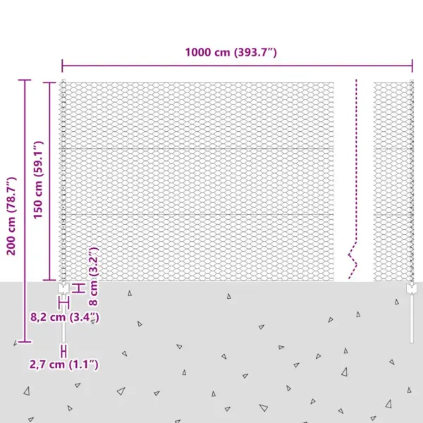 Hall terasest ja PVC-kattega võrkaia komplekt postidega, pikkus 10 m, kõrgus 150 cm – 12