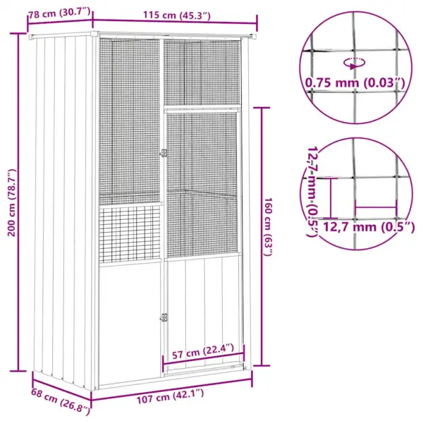 Hall välilinnupuur tsingitud terasest, 115 x 78 x 200 cm – 10