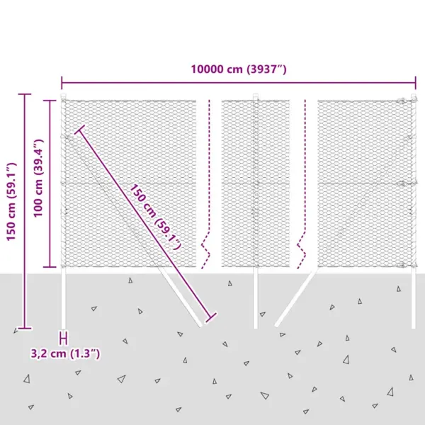 Hall võrkaia ja aiapostide komplekt, teras ja PVC, 100 x 1 m, 25 mm silmaga – 13