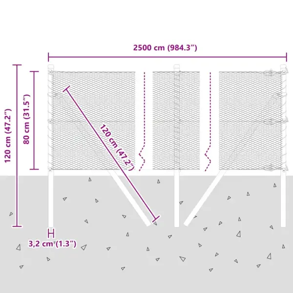 Hall terasest ja PVC-võrguga aiapostide ja võrkaia komplekt, 25 x 0,8 m, 13 mm silmaga – 13