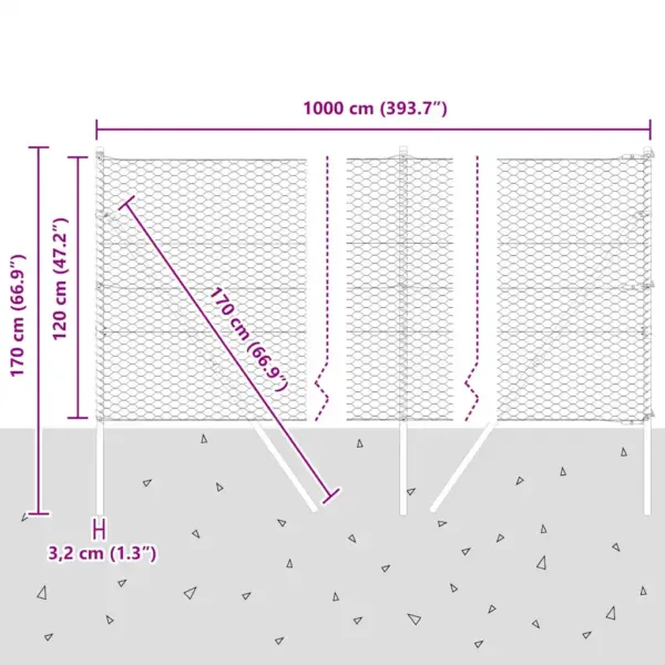 Hall võrkaia komplekt postidega, teras ja PVC, 10 x 1,2 m, 36 mm silmaga – 13