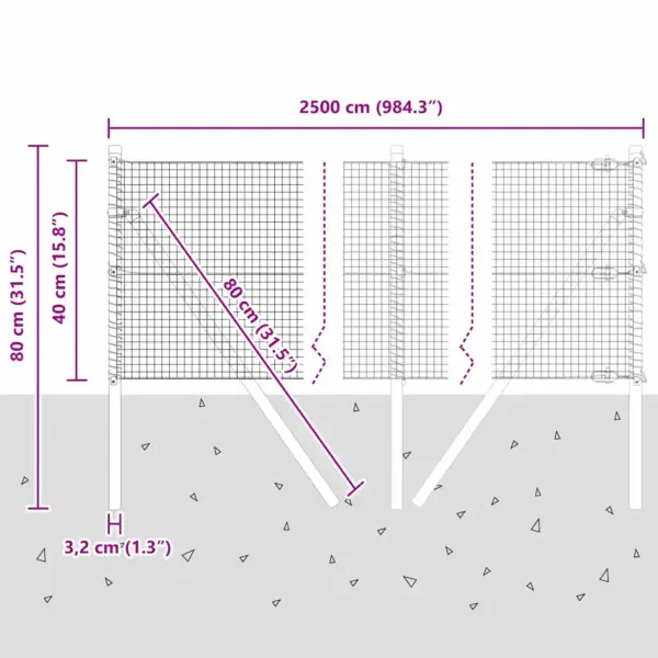 Hall võrkaia komplekt postidega, 25 x 0,4 m, teras ja PVC, 19 x 19 mm võrk – 13