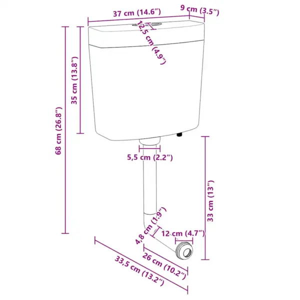 WC loputuskast kükktualetile, alumise vee sisselaskega, 3/6 l, hall polüpropüleen, 37 x 33,5 x 68 cm – 10