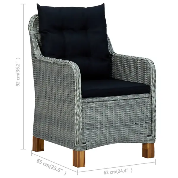 7-osaline helehall polürotangist aiamööbli komplekt patjadega, akaatsiapuidust jalgade ja karastatud klaasist lauaplaadiga, laud 200 x 100 cm – 13