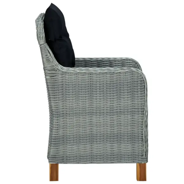 7-osaline helehall polürotangist aiamööbli komplekt patjadega, akaatsiapuidust jalgade ja karastatud klaasist lauaplaadiga, laud 200 x 100 cm – 6