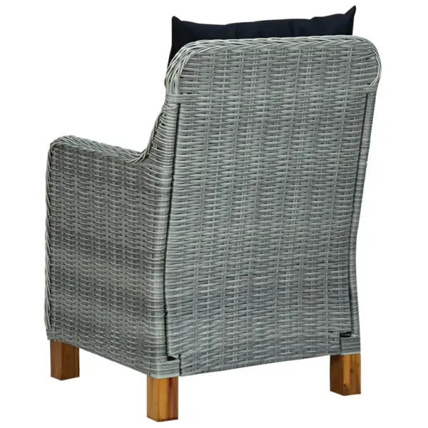 7-osaline helehall polürotangist aiamööbli komplekt patjadega, akaatsiapuidust jalgade ja karastatud klaasist lauaplaadiga, laud 200 x 100 cm – 7