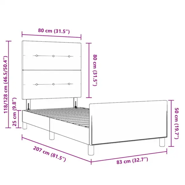 Helehall kangast ühe inimese voodiraam peatsi ja jalutsiga, 80 x 200 cm – 13
