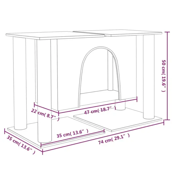 Helehall kassimaja sisalpostidega kraapimispuuga, 74 x 35 x 50 cm – 6