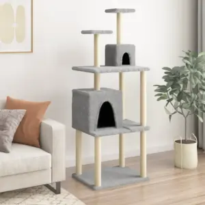 Mitmetasandiline helehall kassipuu kahe majaga ja sisalpostidega, 167 cm