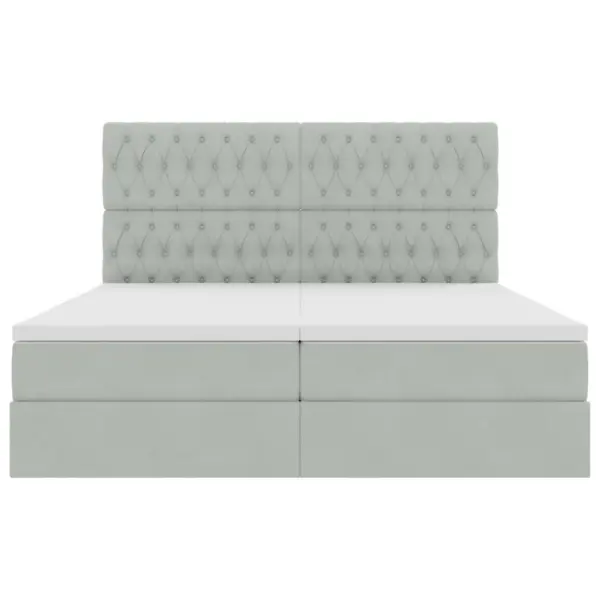 Helehall sametist LED-peatsiga kaheinimese voodi hoiuruumiga, 200 x 200 cm – 12