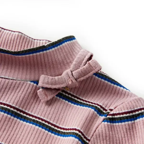 Triibuline soonikkoes pikkade varrukatega lastesärk poolkõrge kaelusega, heleroosa, suurus 140 – 4