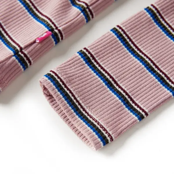 Triibuline soonikkoes pikkade varrukatega lastesärk poolkõrge kaelusega, heleroosa, suurus 140 – 5