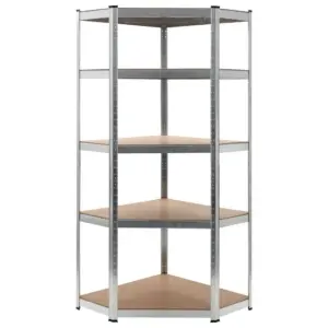 Hõbedane nurgariiul 5 reguleeritava riiuliga, tsingitud teras ja tehispuit, 75 x 75 x 180 cm