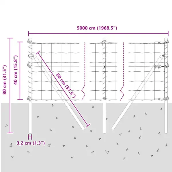 Hõbedane euroaed postidega, teras ja PVC, 0,4 x 50 m – 13