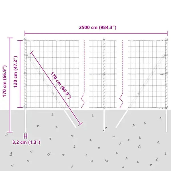 Eurovõrkaia komplekt postidega, hõbedane teras ja PVC, 1,2 x 25 m – 13