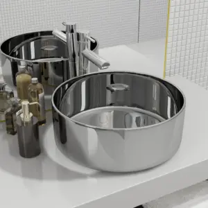 Ümmargune kapipealne keraamiline vannitoavalamu, hõbedane, 40 x 15 cm