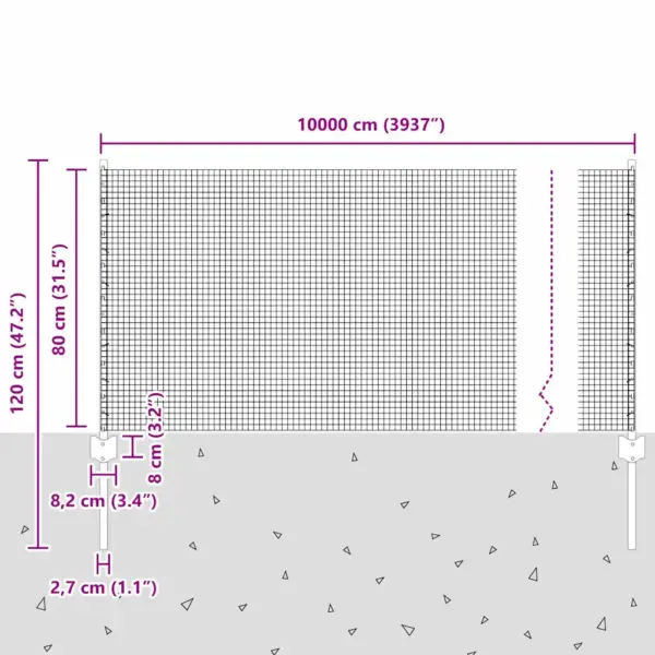 Hõbedane terasaiavõrgu komplekt postidega, 0,8 x 100 m – 11