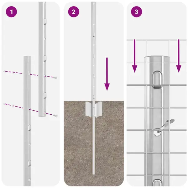 Võrkaia komplekt postidega, hõbedane teras, 1,4 x 25 m – 11