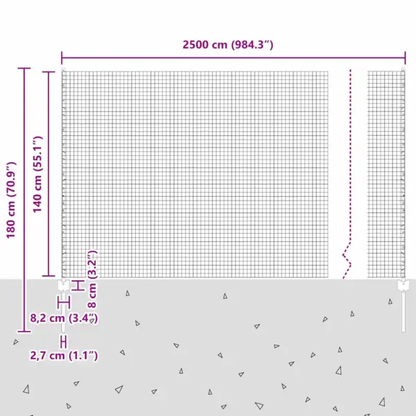 Võrkaia komplekt postidega, hõbedane teras, 1,4 x 25 m – 12