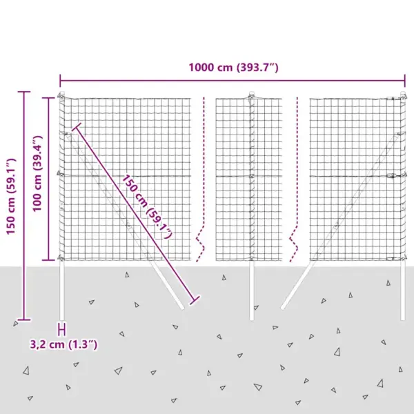 Võrkaiakomplekt postidega, hõbedane teras ja PVC, 10 x 1 m – 13