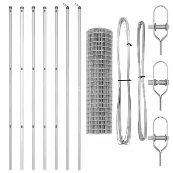 Võrkaiakomplekt postidega, hõbedane teras ja PVC, 10 x 1 m – 5
