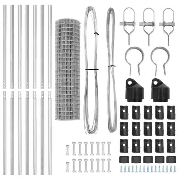 Võrkaiakomplekt postidega, hõbedane teras ja PVC, 10 x 1 m – 6