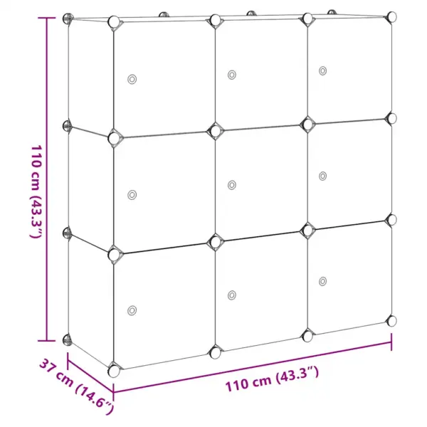 Modulaarne hoiukapp 9 sektsiooniga, must-valge, PP ja terastraat, 110 x 37 x 110 cm – 8