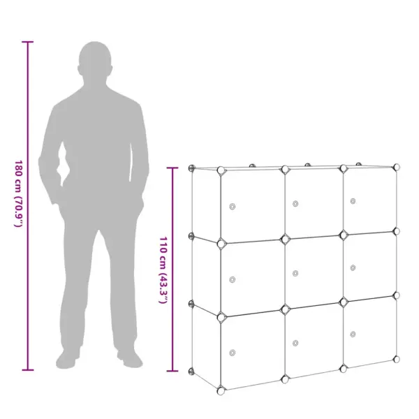 Modulaarne hoiukapp 9 sektsiooniga, must-valge, PP ja terastraat, 110 x 37 x 110 cm – 9