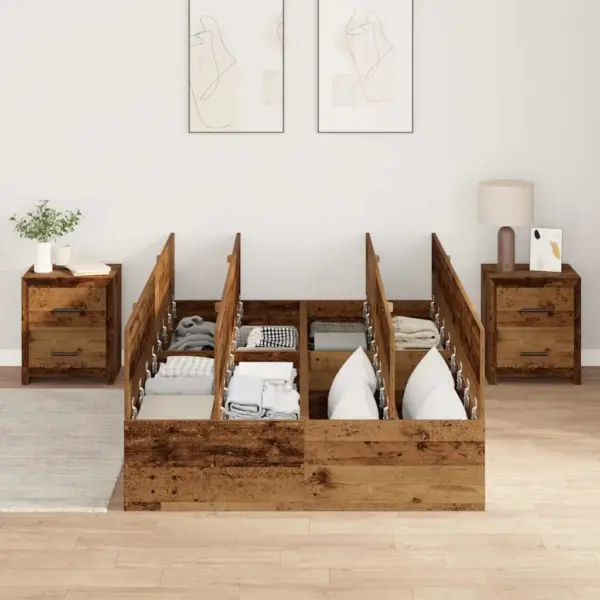 Voodiraam integreeritud hoiuruumiga, tehispuit, vana puit, 120 x 200 cm - 3