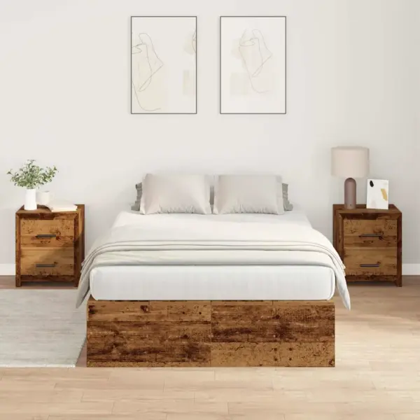 Voodiraam integreeritud hoiuruumiga, tehispuit, vana puit, 120 x 200 cm - 4