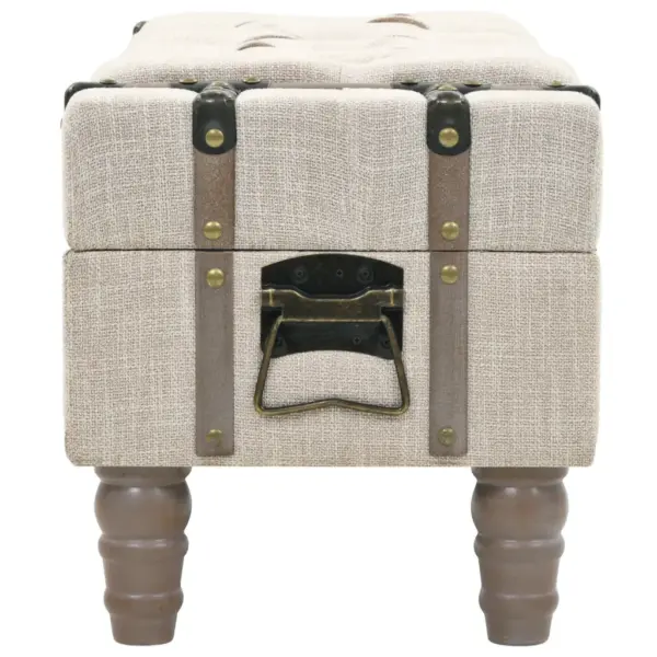 Vanaaegse stiiliga hoiupink pehmendatud istmega, kreemjasvalge, puit ja teras, 111 x 34 x 37 cm – 4