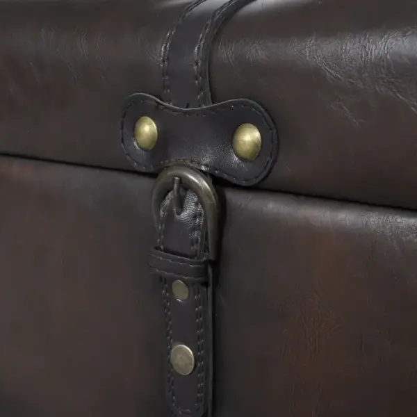 Hoiupinkide komplekt kunstnahk-kattega, 3 tk, pruun, männipuidust raam, pink 112 x 36 x 42,5 cm – 2