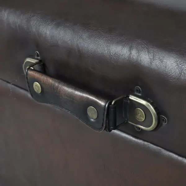 Hoiupinkide komplekt kunstnahk-kattega, 3 tk, pruun, männipuidust raam, pink 112 x 36 x 42,5 cm – 3