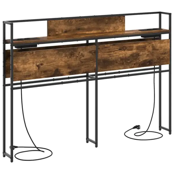 Hoiustamisvoodiots riiulite ja laadimisjaamaga, suitsutatud tamme toon, tehispuit ja terasraam, 150 x 15 x 98 cm – 2