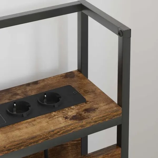 Hoiustamisvoodiots riiulite ja laadimisjaamaga, suitsutatud tamme toon, tehispuit ja terasraam, 150 x 15 x 98 cm – 4