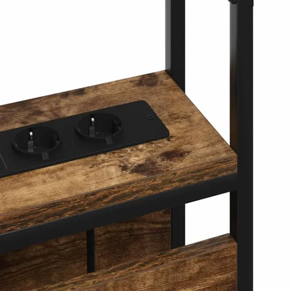 Hoiustamisvoodiots riiulite ja laadimisjaamaga, suitsutatud tamme toon, tehispuit ja terasraam, 150 x 15 x 98 cm – 8