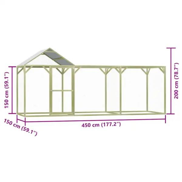 Kanakuut immutatud männipuidust raamiga, tsingitud traatvõrguga, polüesterkatusega, 4,5 x 1,5 x 2 m – 7