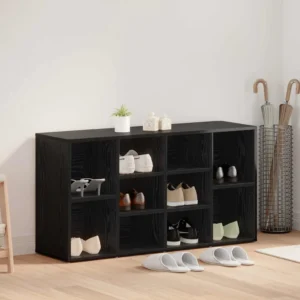 Jalatsipink 10 riiuliga, must tamm, tehispuit, 103 x 30 x 54,5 cm