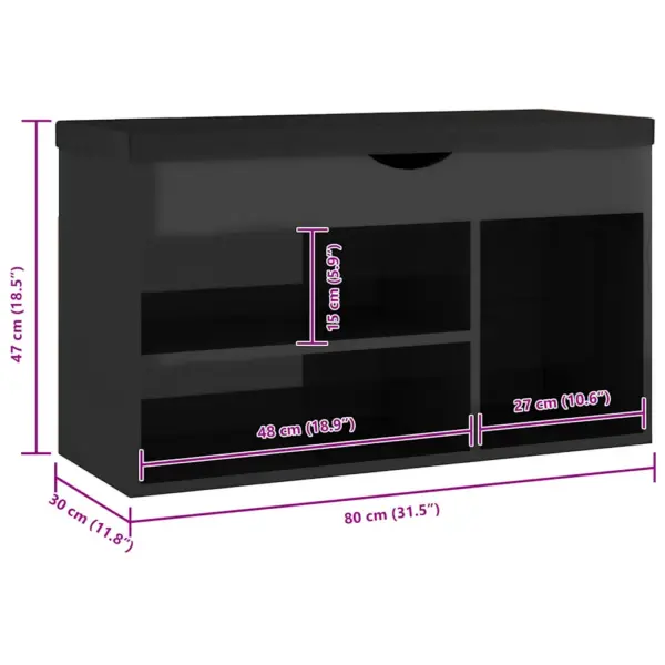 Jalatsipink padjaga, kõrgläikega must, 80 x 30 x 47 cm, tehispuit – 8