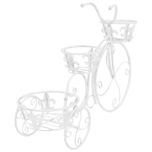 Jalgrattakujuline metallist taimealus, 3 hoidikuga, antiikvalge, 77 x 26 x 50 cm – 4