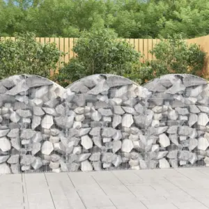 Kaarekujuline gabioonkorv aiaseinaks, hõbedane tsingitud raud, 100 x 50 x 100/120 cm