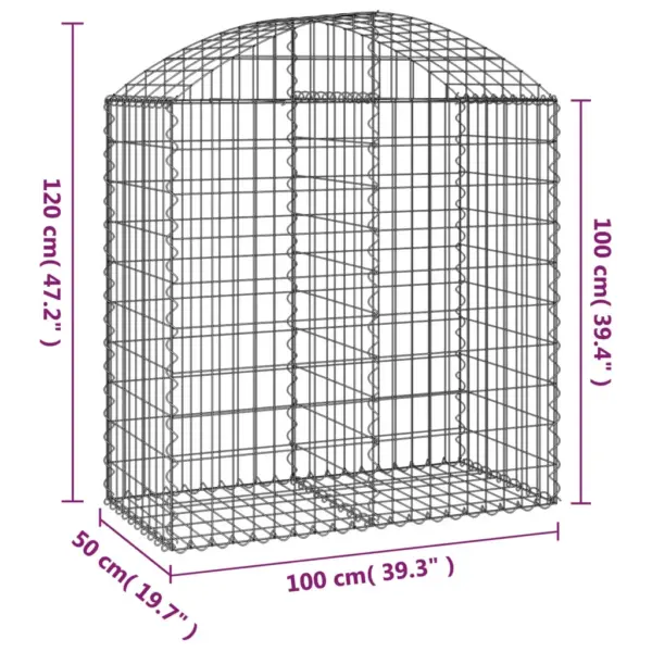 Kaarekujuline gabioonkorv aiaseinaks, hõbedane tsingitud raud, 100 x 50 x 100/120 cm – 5