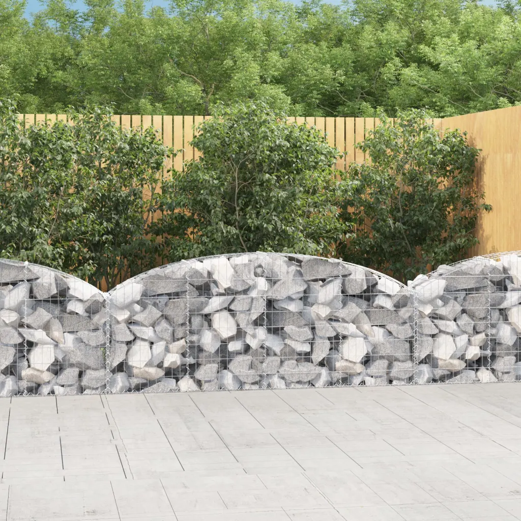 Kaarekujuline gabioonkorv aedseina jaoks, hõbedane tsingitud raud, 200 x 30 x 60/80 cm