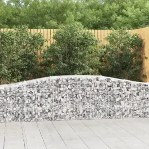Kaarekujuline gabioonkorv aiaseinaks, hõbedane tsingitud raud, 400 x 50 x 60/80 cm