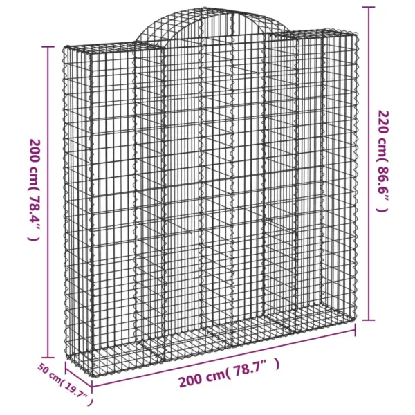 Kaarekujuline gabioonkorv aiaseinaks, tsingitud raud, 200 x 50 x 200/220 cm – 5