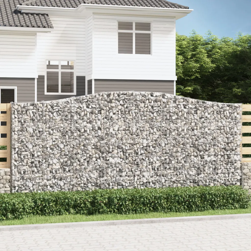 Kaarekujuline gabioonkorv aiaseinaks, hõbedane, tsingitud raud, 400 x 30 x 180/200 cm