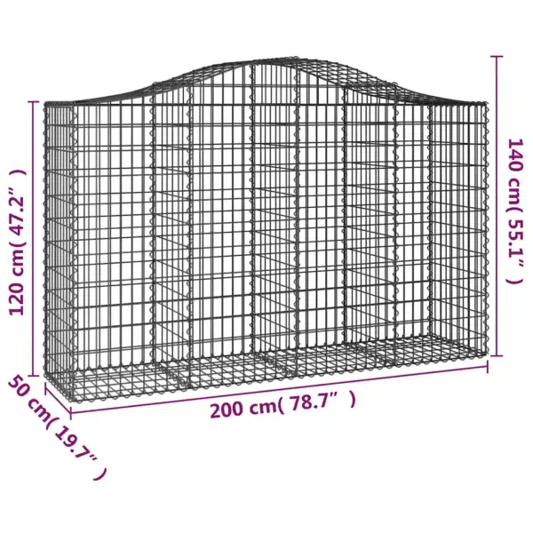 Kaarekujulised gabioonkorvid tugiseinaks, 10 tk, hõbedane tsingitud raud, 200 x 50 x 120/140 cm, võrguava 5 x 10 cm - 6